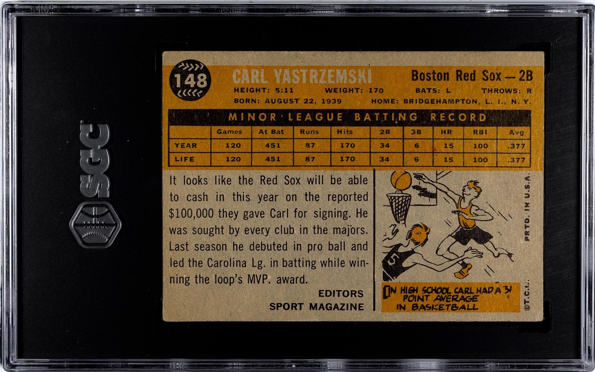A 1960 Topps Carl Yastrzemski Rookie Baseball Card No. 148 (SGC 4 VG-EX)
