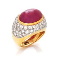 An 18 Karat Yellow Gold, Ruby and Diamond Ring,