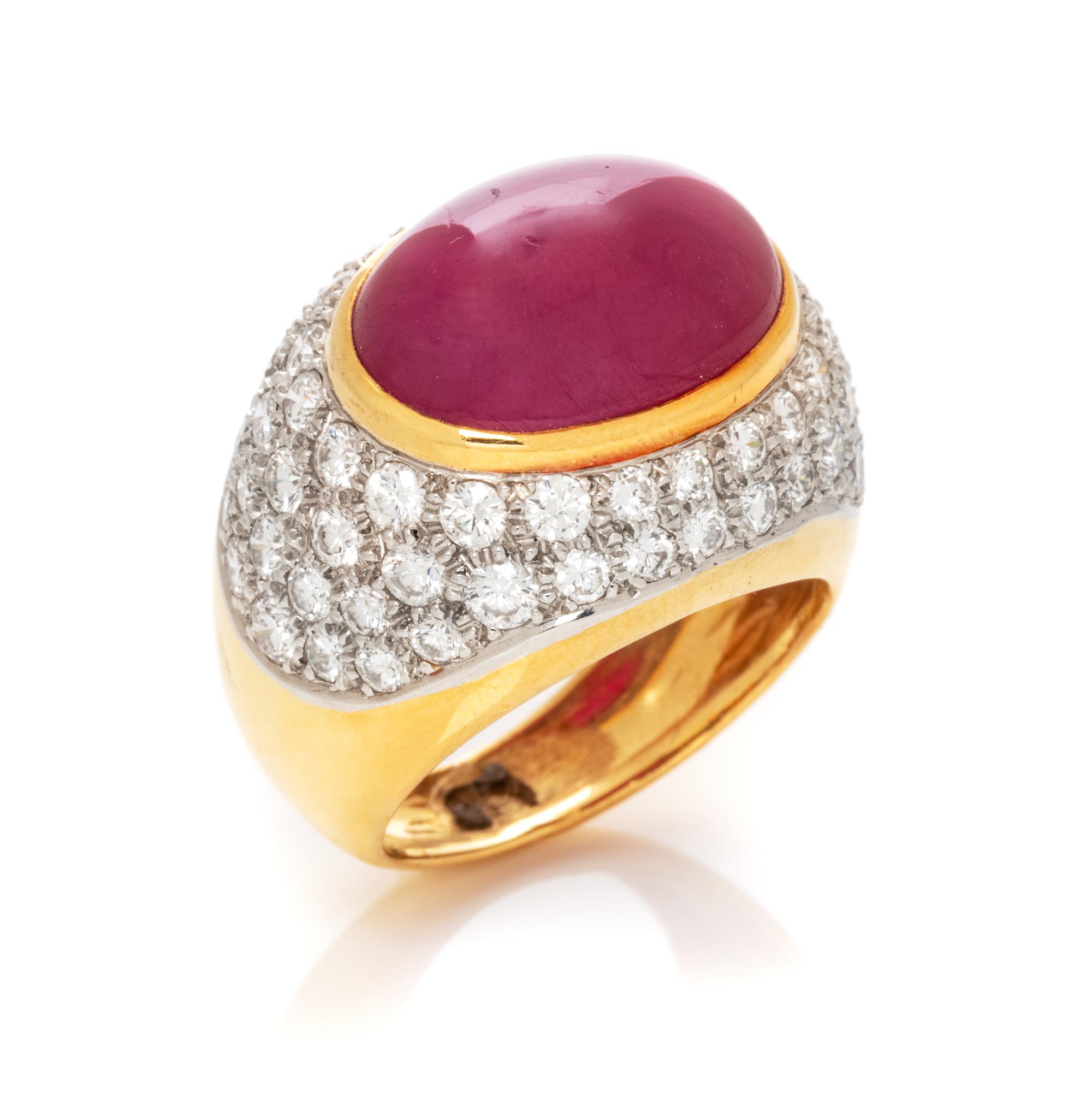 An 18 Karat Yellow Gold, Ruby and Diamond Ring,
