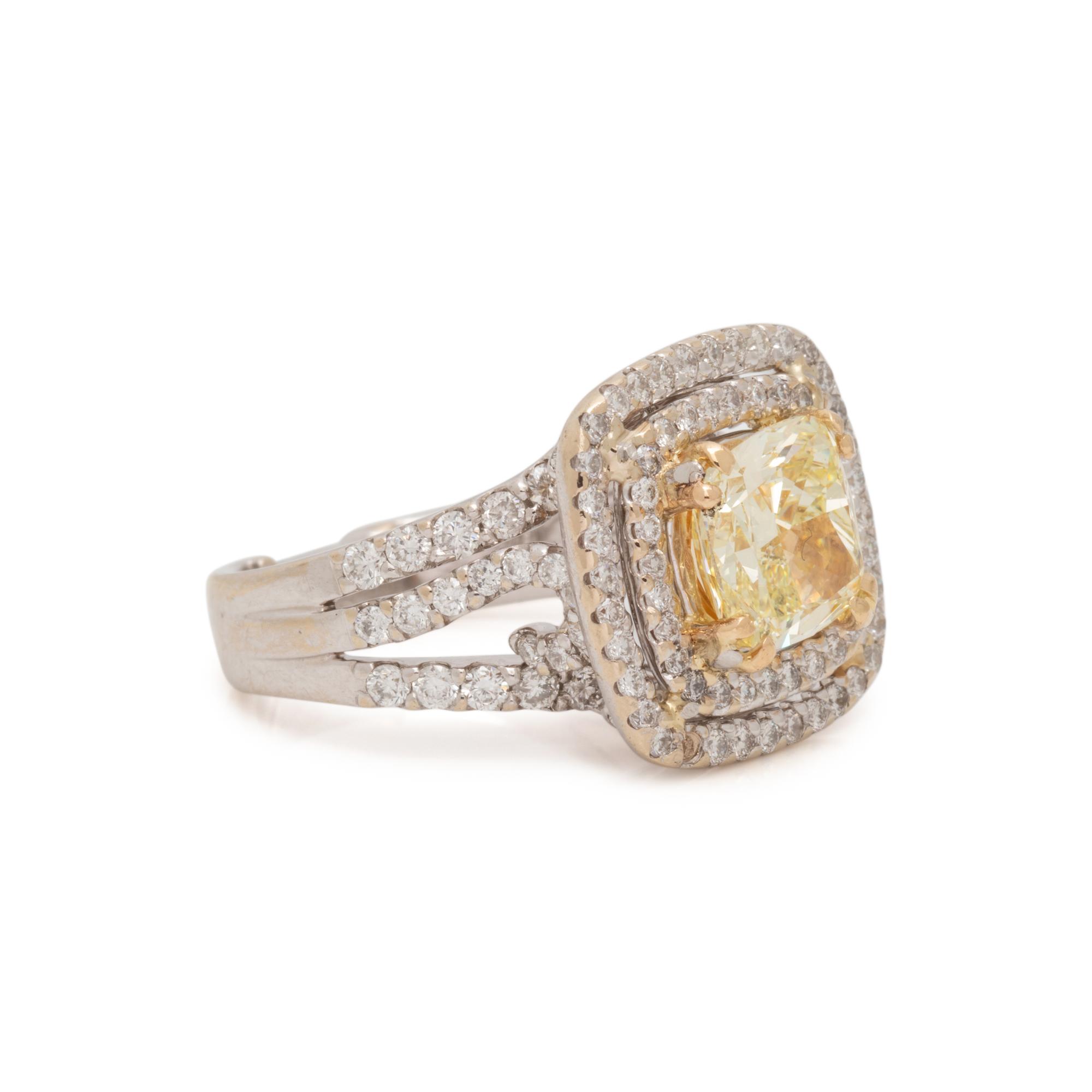 FANCY YELLOW DIAMOND AND DIAMOND RING