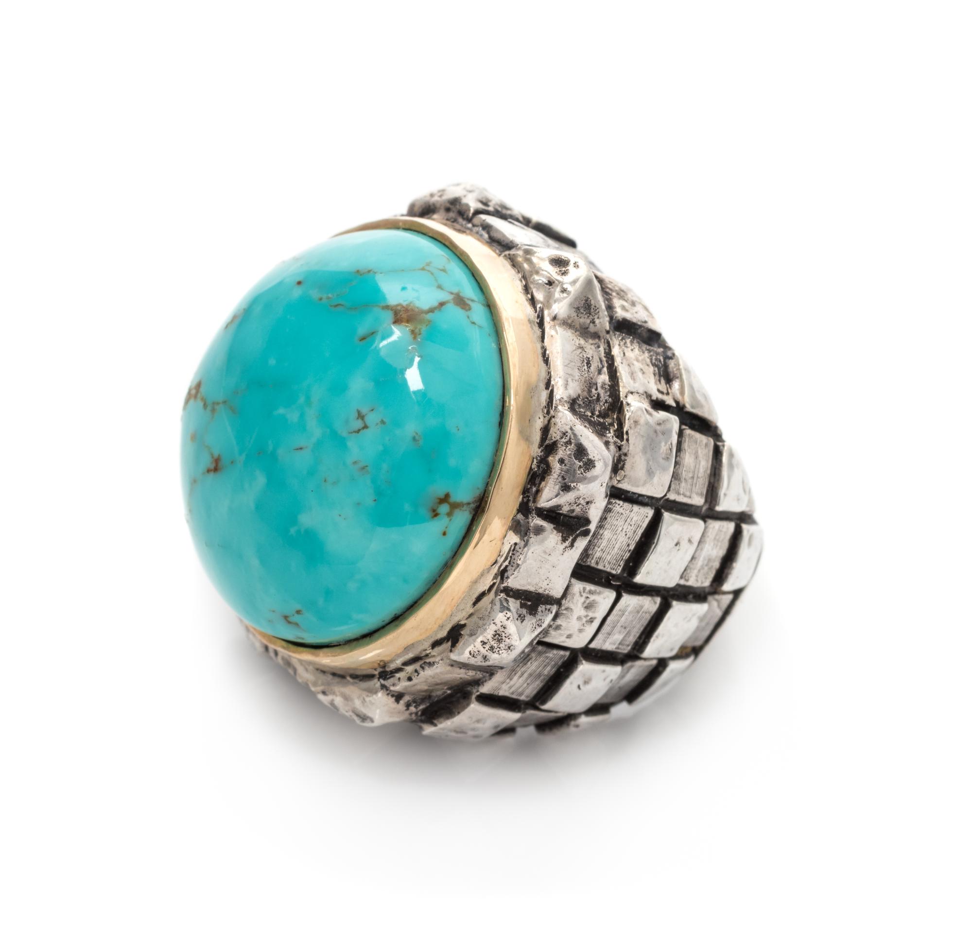 A Sterling Silver, 14 Karat Yellow Gold and Turquoise Ring, Dian Malouf, 28.60 dwts.