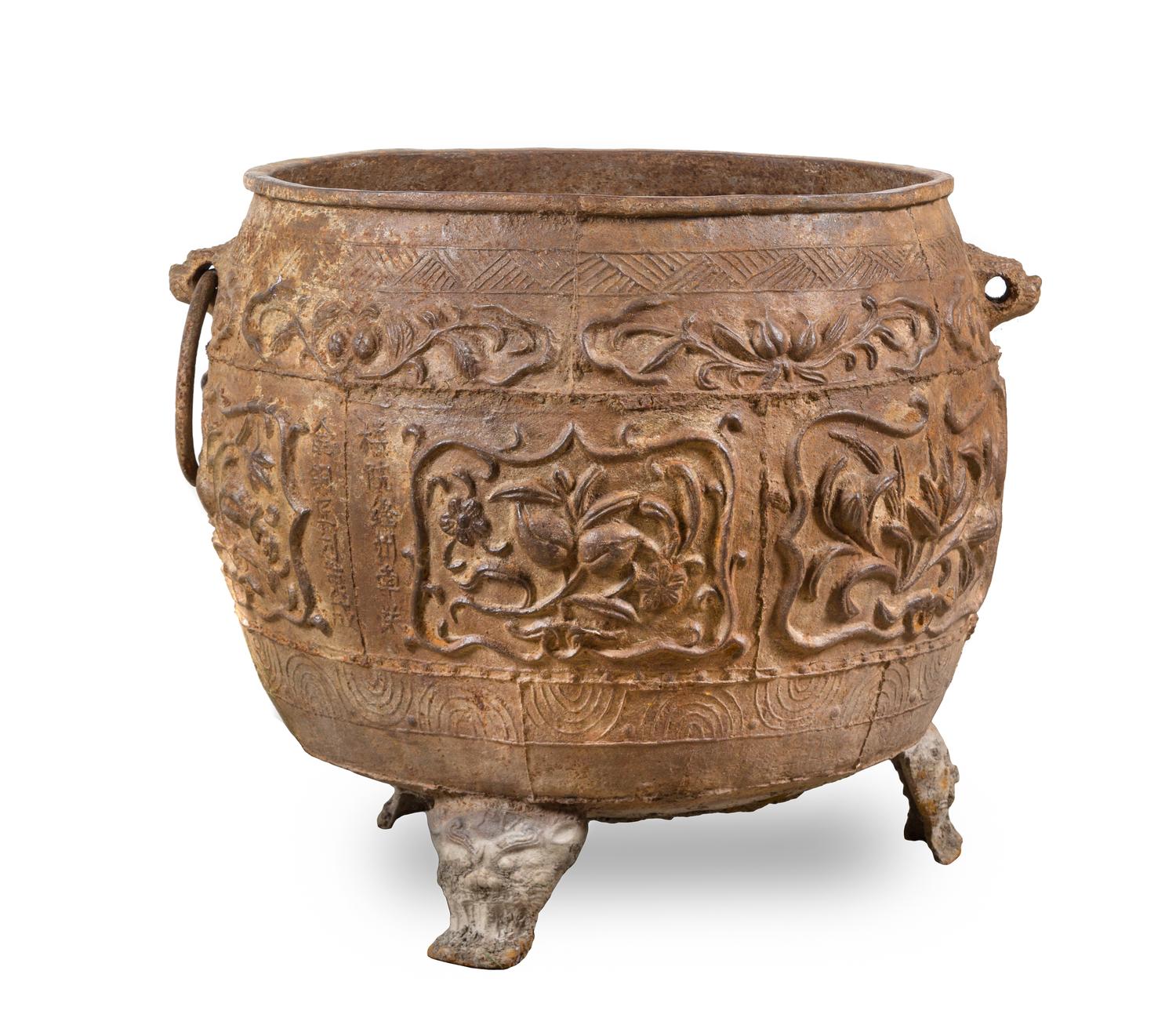 An Large Chinese Cast Iron Rainbarrel SHUNZHI PERIOD Height 29 x diameter 28 1/4 inches. — SHUNZHI PERIOD