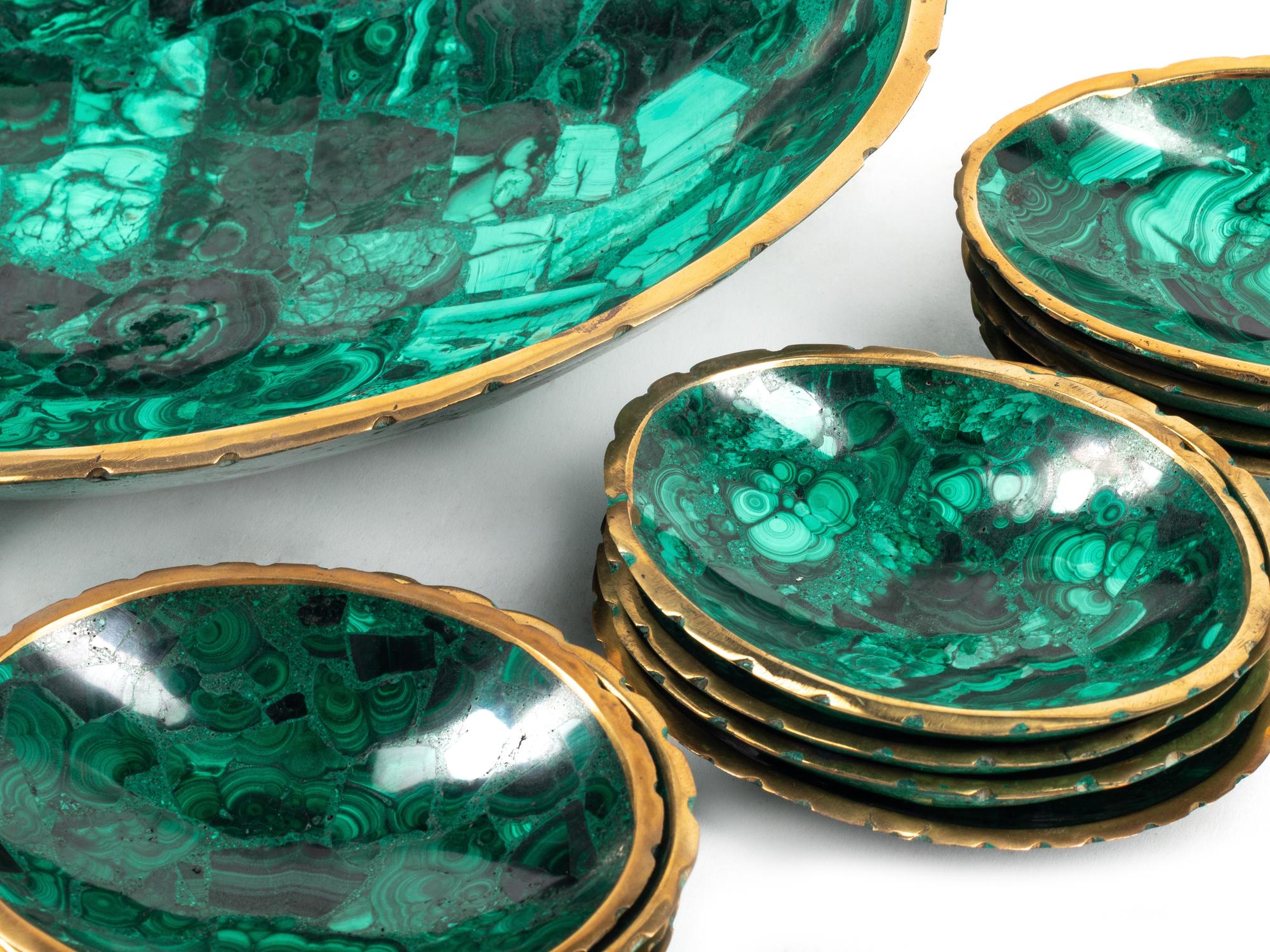 A Thirteen-Piece Malachite Sweetmeat Set