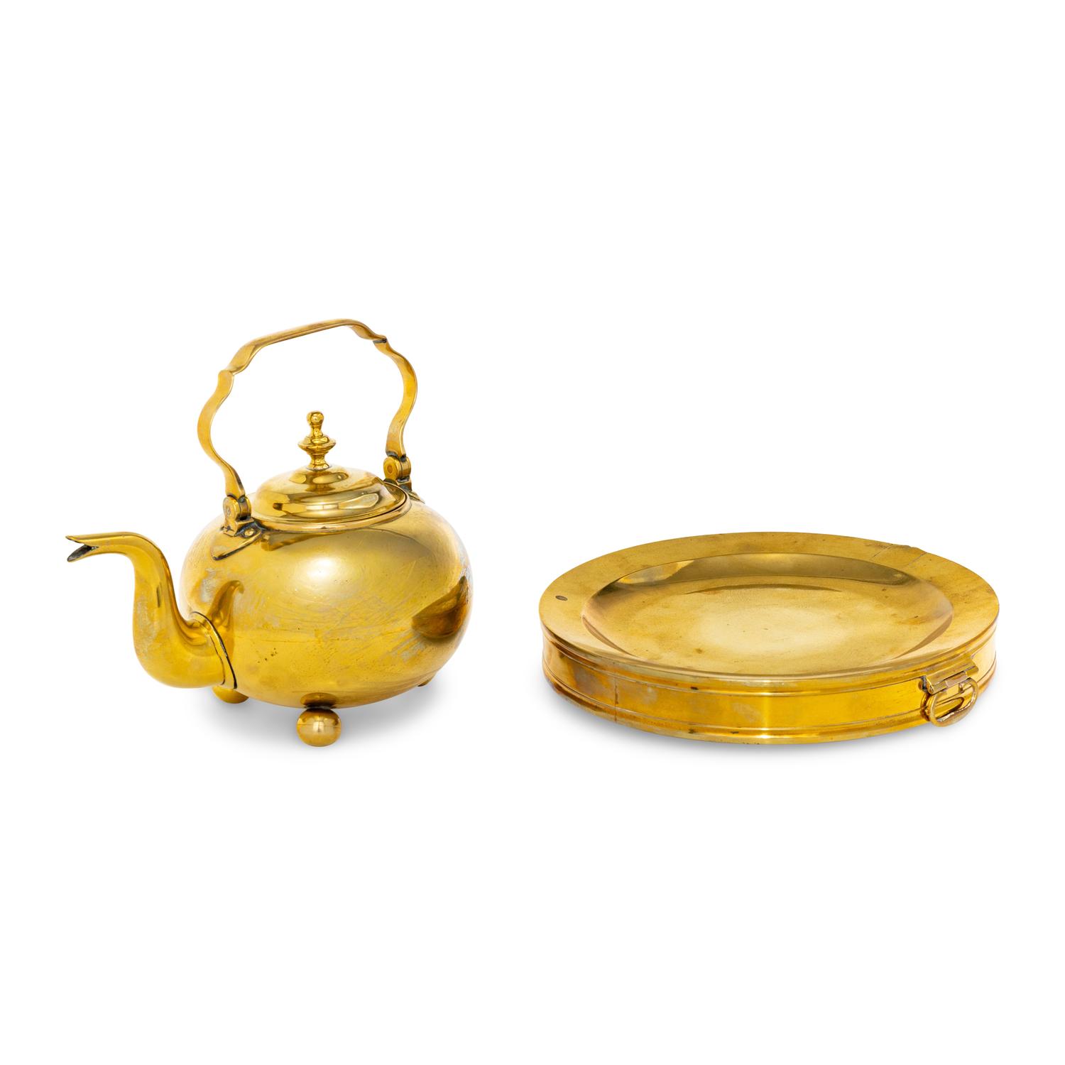 An English Brass Kettle and Chafing Dish