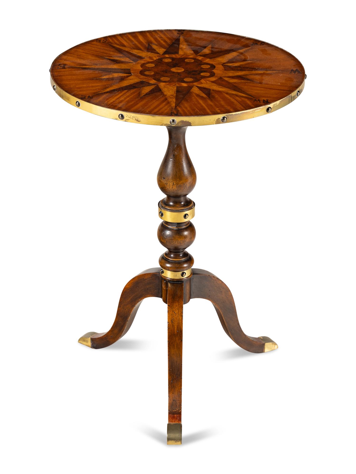 A Regency Style Brass Mounted Compass Inlaid Candlestand