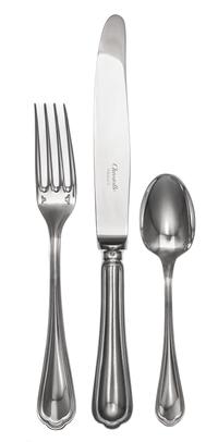 A French Silver-Plate Flatware Service, Christofle, Paris, 20th Century, Spatours pattern, comprising: 14 dinner knives 14 luncheon kni