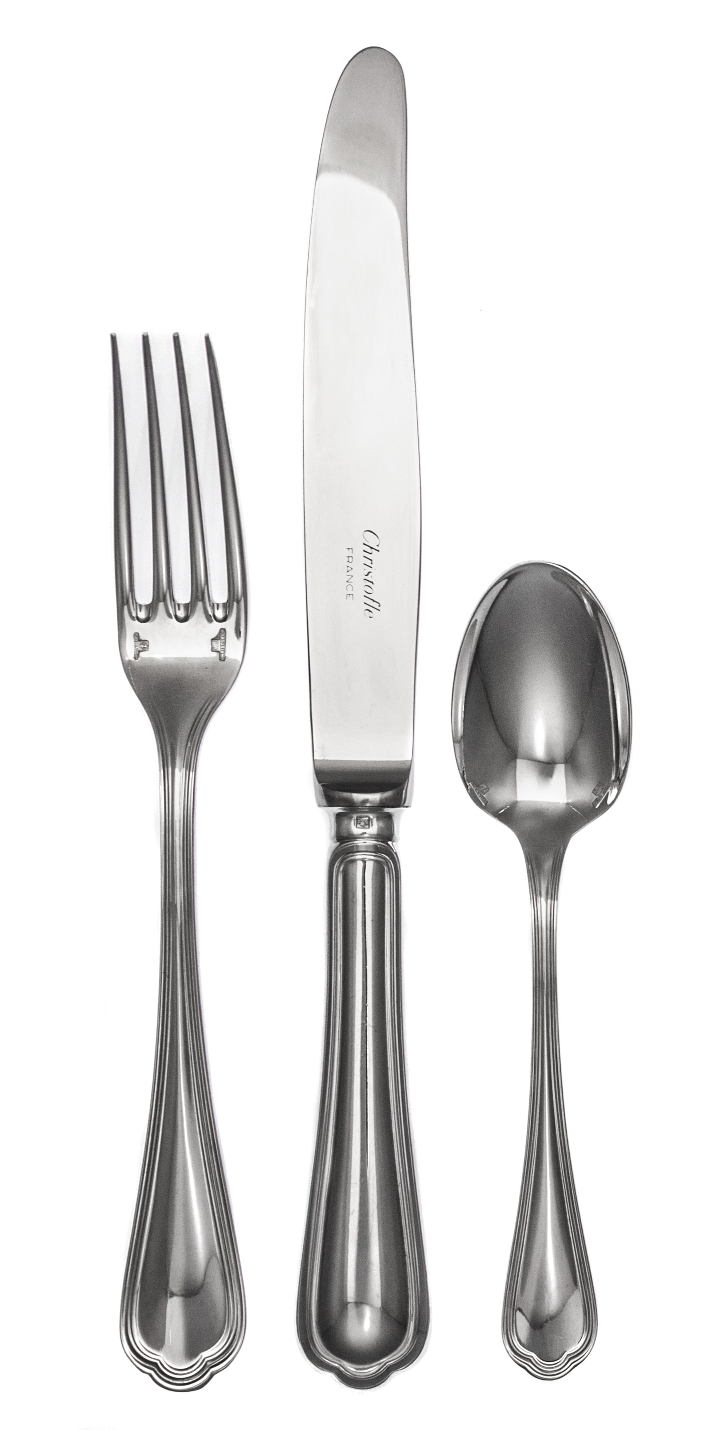 A French Silver-Plate Flatware Service, Christofle, Paris, 20th Century, Spatours pattern, comprising: 14 dinner knives 14 luncheon kni