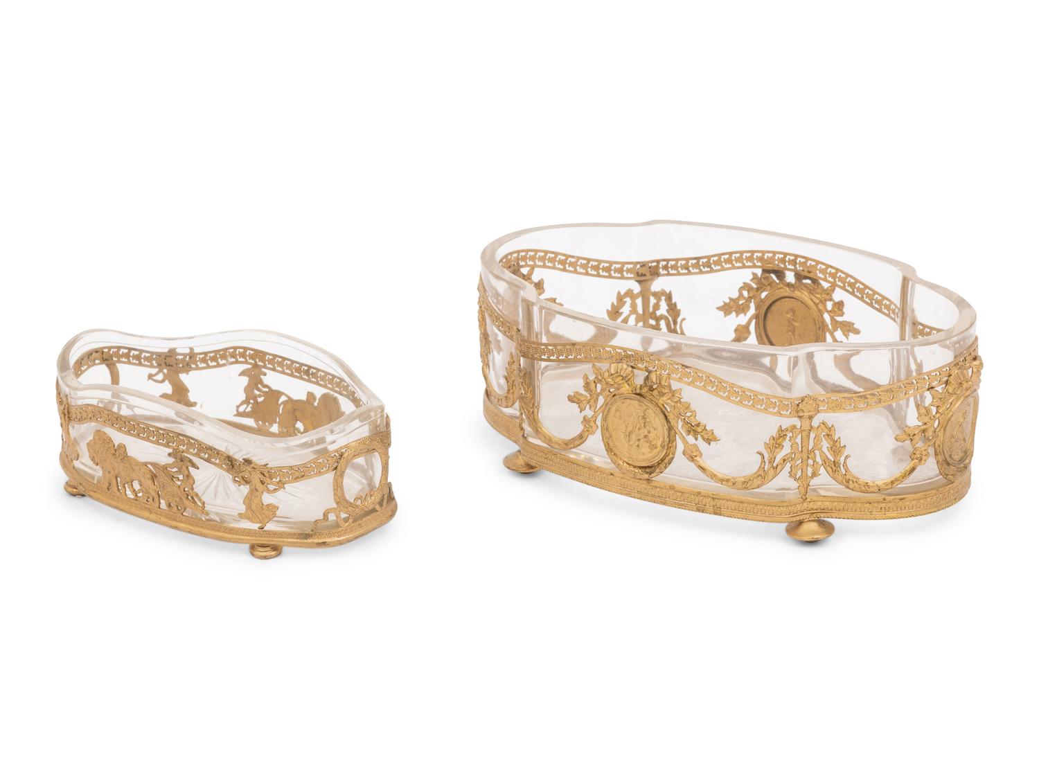 Two French Gilt Metal and Glass Bowls