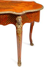A Napoleon III Style Gilt Bronze Mounted Marquetry Center Table