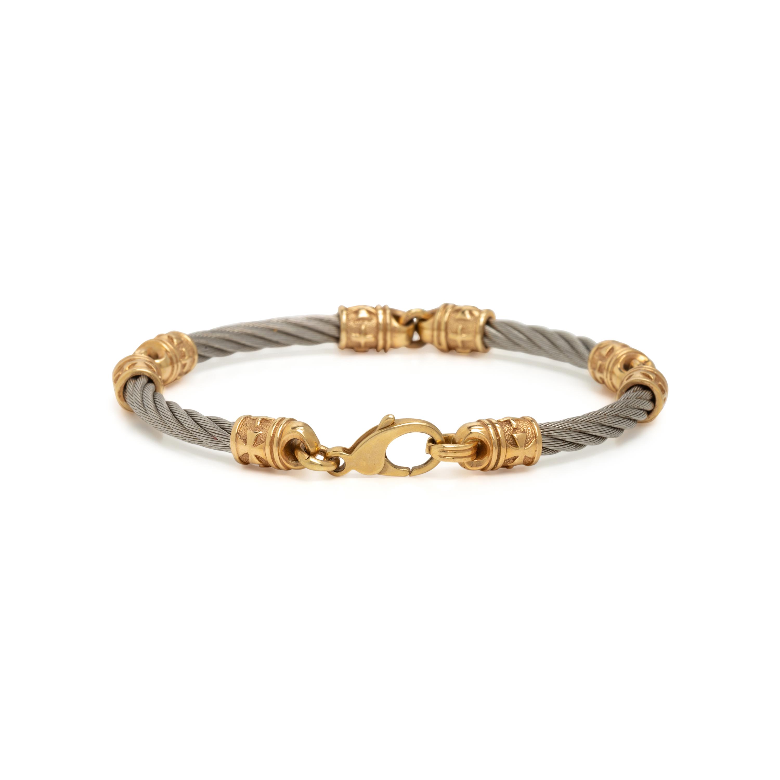 Steven Douglas, Two Yellow Gold and Stainless Steel Bracelets
