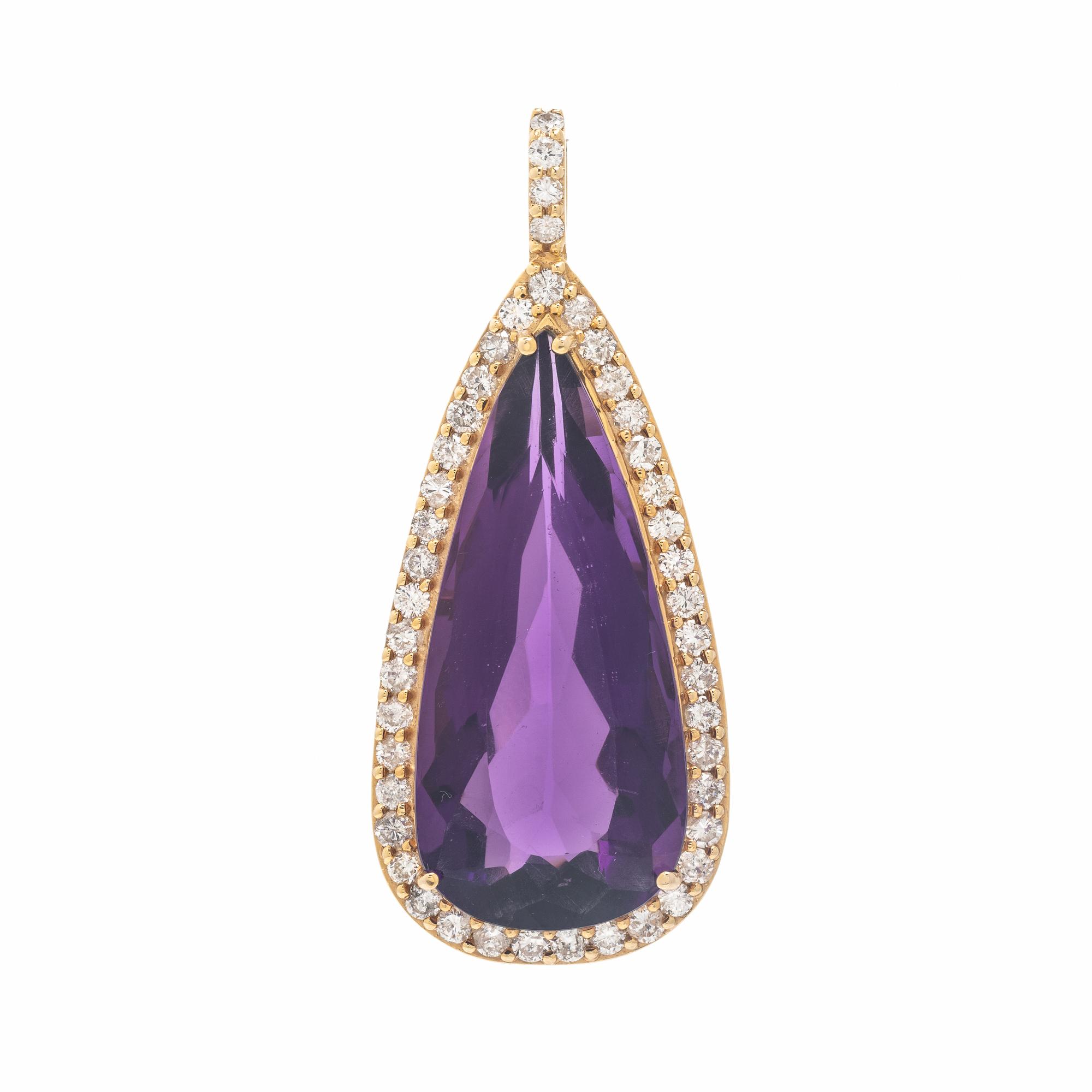 Amethyst, Diamond, and Yellow Gold Pendant