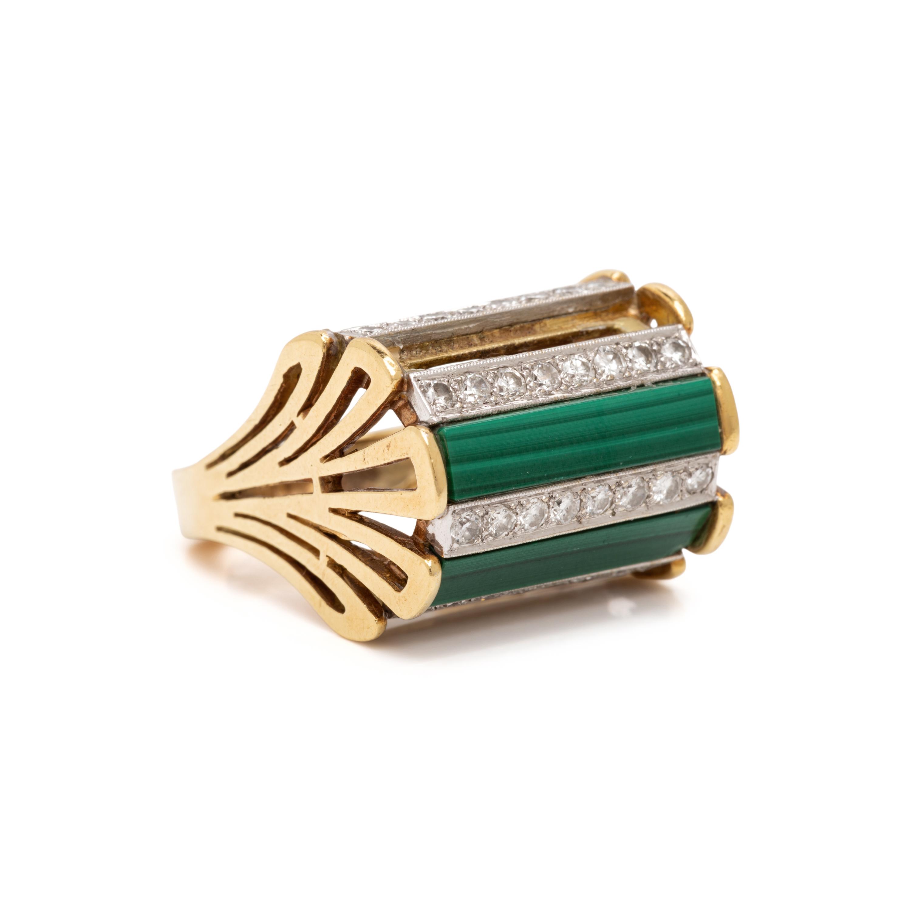 Malachite, Diamond, and Yellow Gold Ring