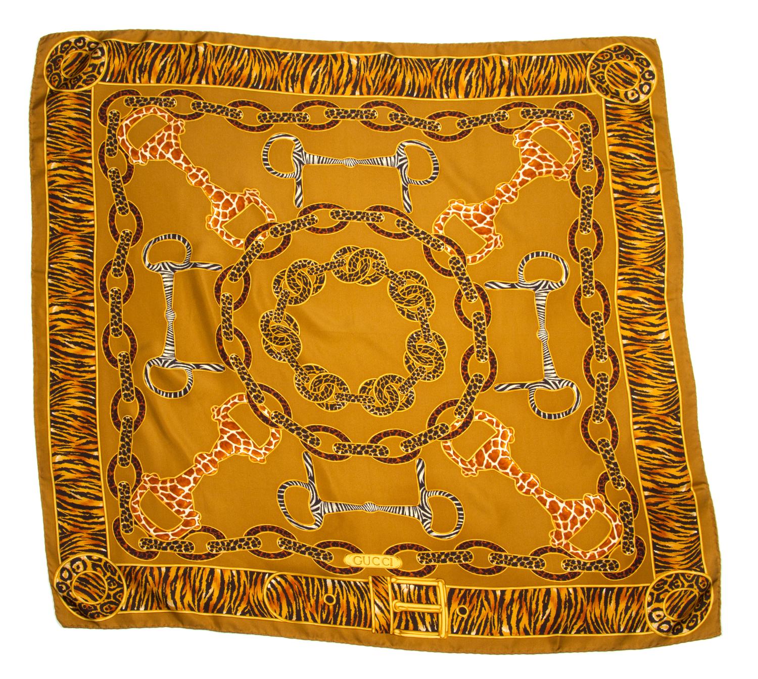 A Pair of Gucci Silk Scarves, 34" x 34".
