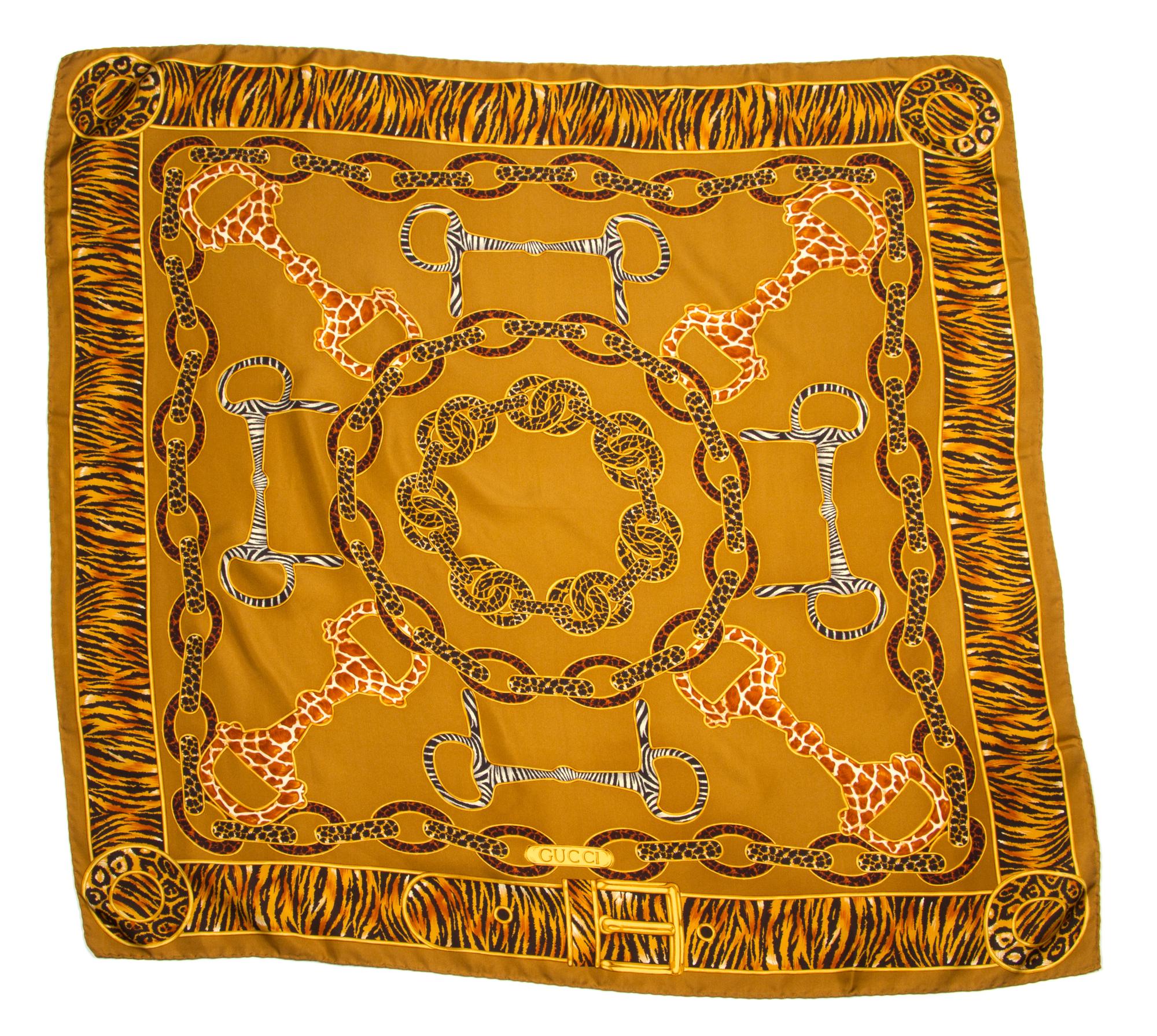 A Pair of Gucci Silk Scarves, 34" x 34".