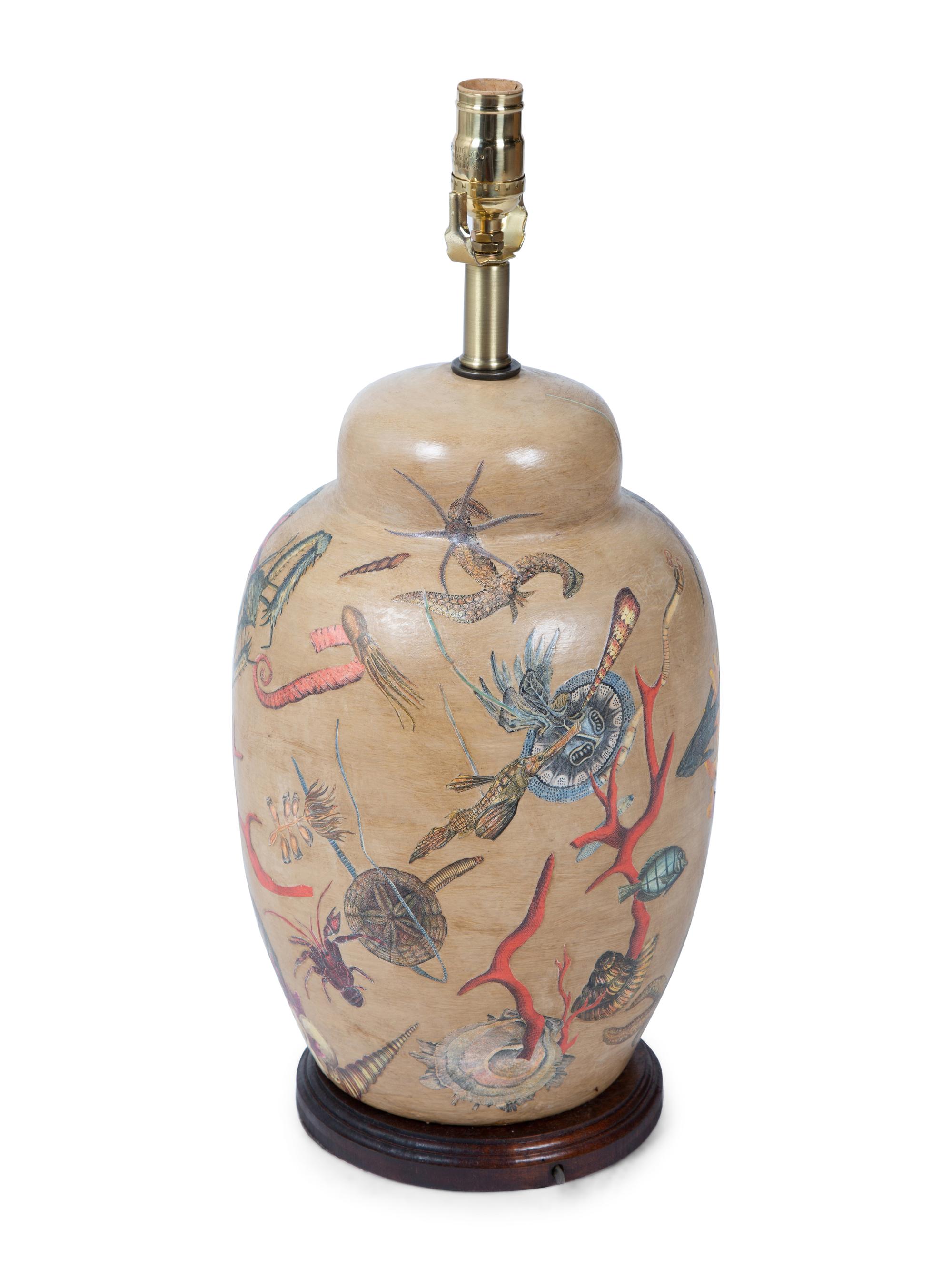 A Decoupage Decorated Ceramic Table Lamp — 20TH/21ST CENTURY
