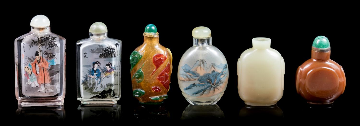 Six Chinese Glass Snuff Bottles Height of tallest 3 1/2 inches. — 20TH CENTURY