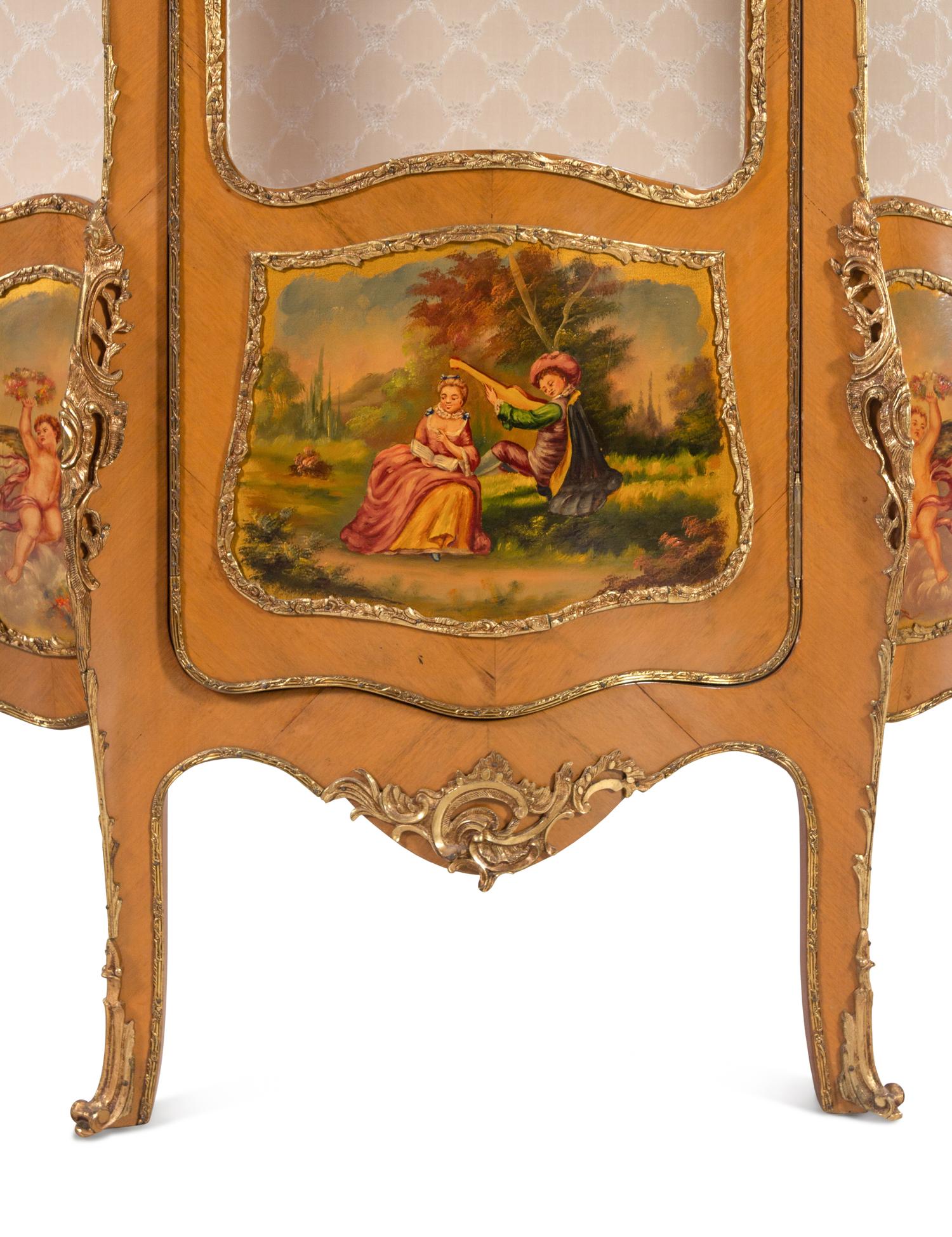 A Louis XV Style Gilt Metal Mounted Painted Vitrine