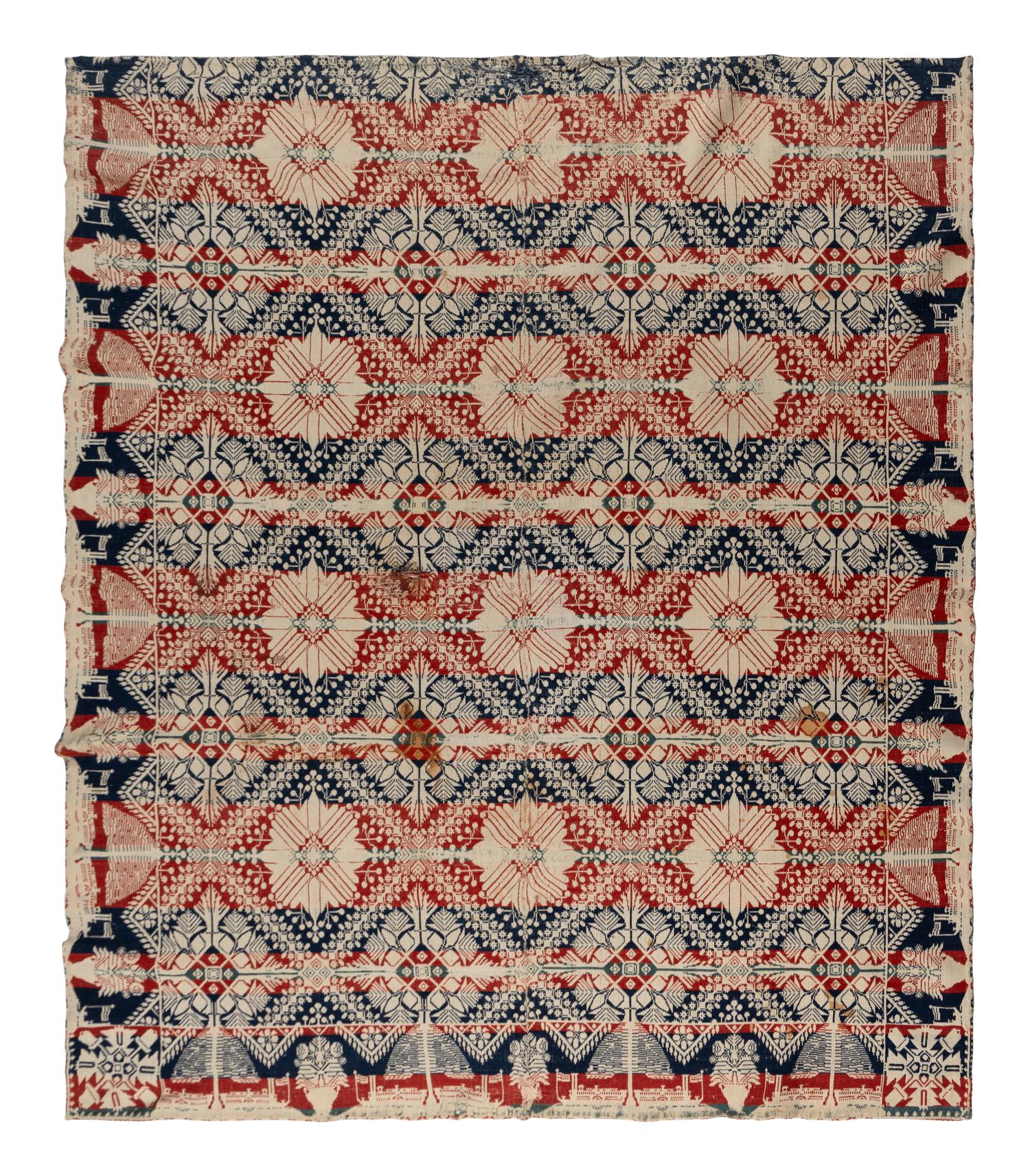 Two Cotton and Wool Jacquard Coverlets