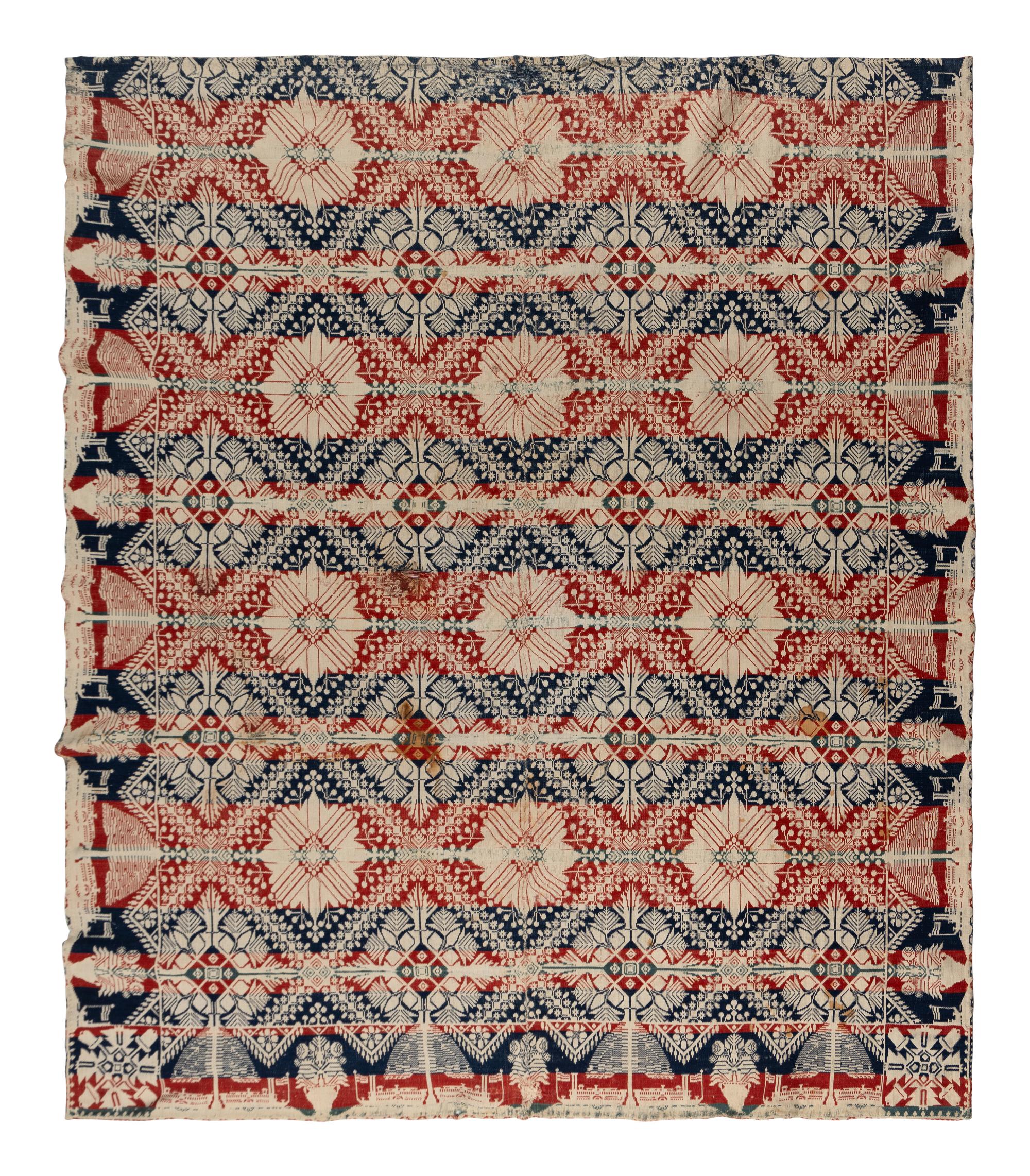 Two Cotton and Wool Jacquard Coverlets