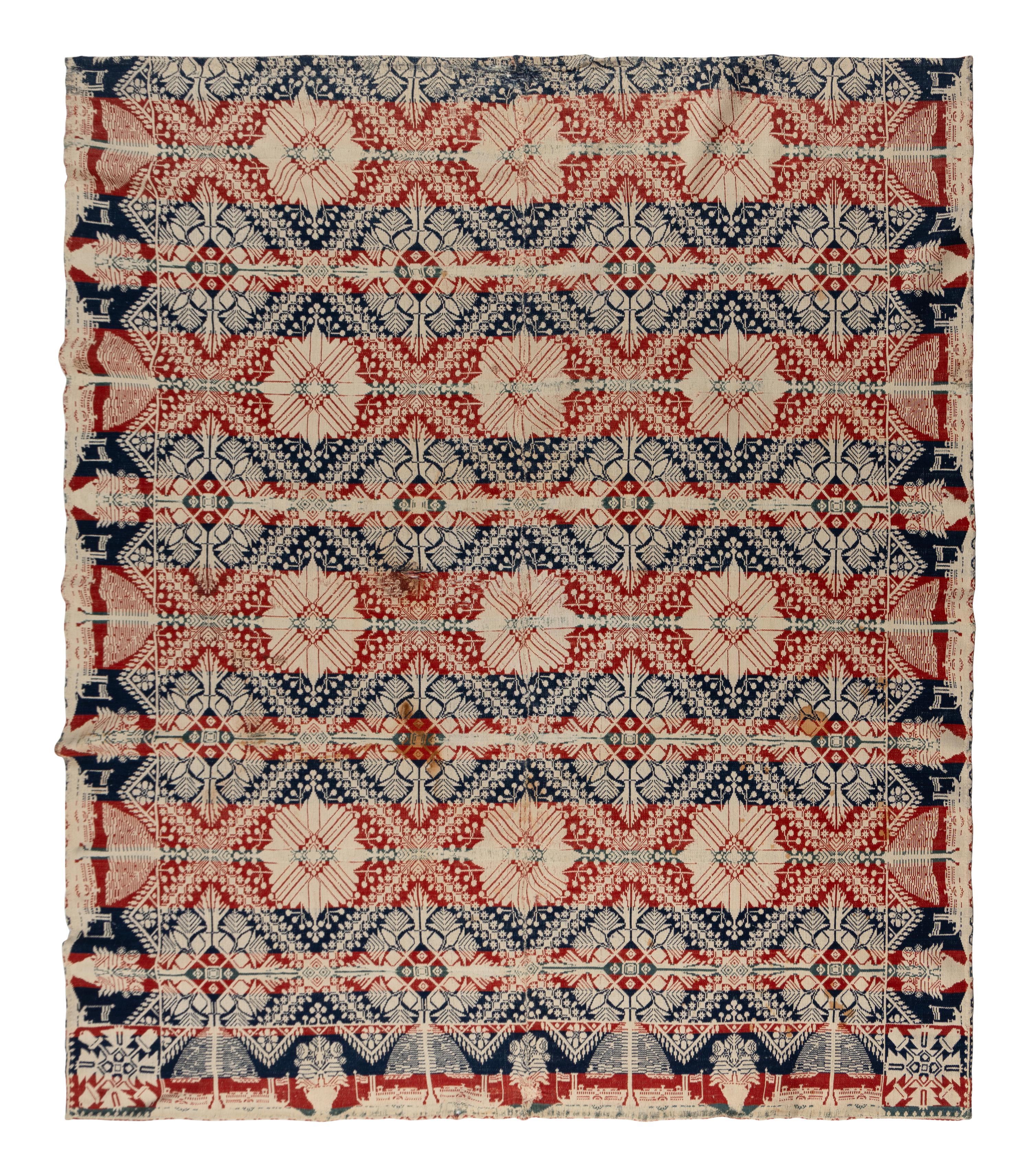 Two Cotton and Wool Jacquard Coverlets