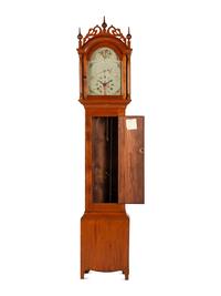 A Federal Fret Carved Pine Tall Case Clock