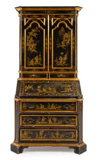 A Chinoiserie Lacquered Secretary Bookcase Height 86 x width 46 x depth 24 inches. — 19TH/20TH CENTURY