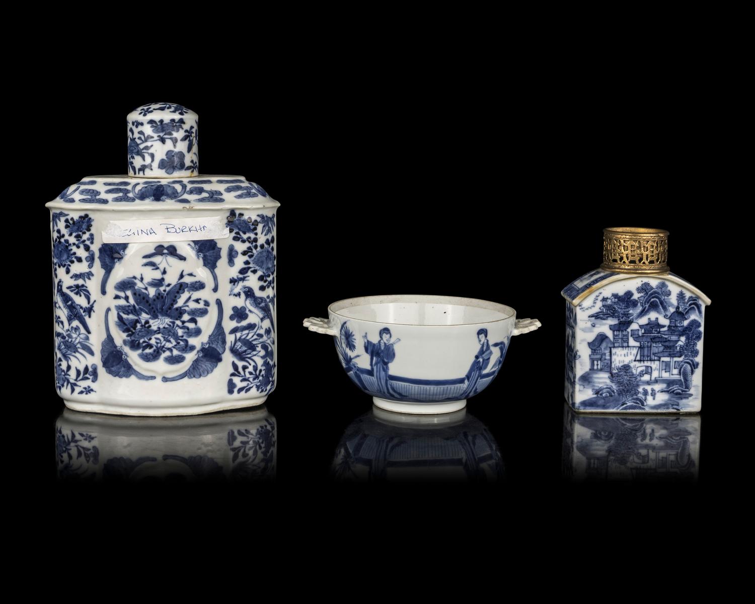 Three Chinese Export Blue and White Porcelain Wares