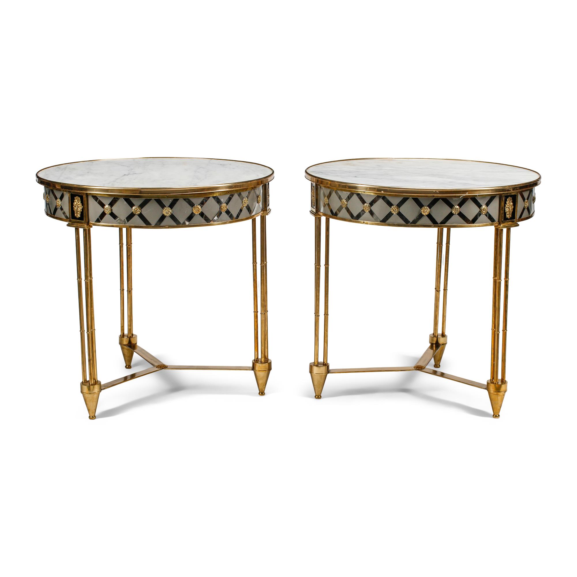 A Pair of Neoclassical Style Bronze and Marble Guéridons