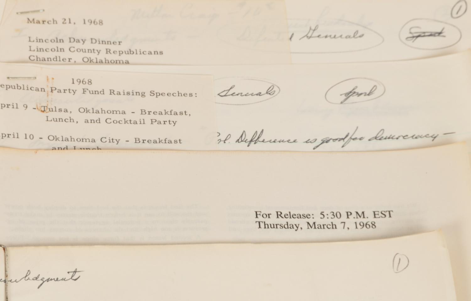 A Group of Sports and Political Speeches From the Collection of of Hall of Fame Oklahoma Football Coach Bud Wilkinson