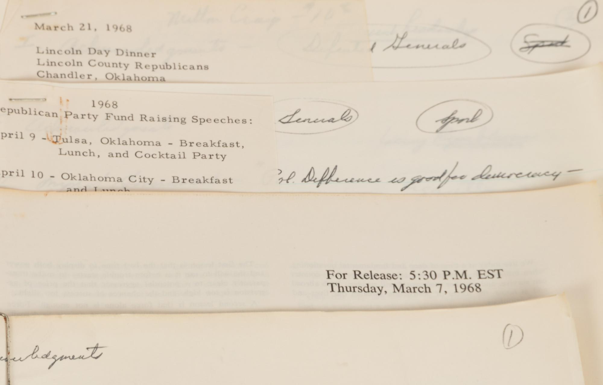 A Group of Sports and Political Speeches From the Collection of of Hall of Fame Oklahoma Football Coach Bud Wilkinson