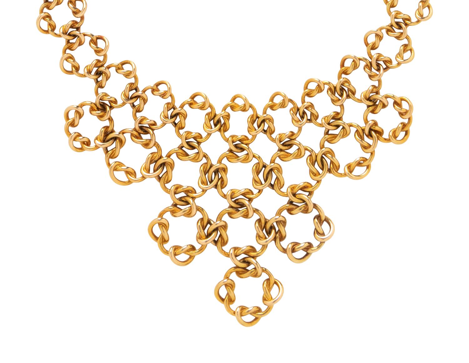 FRENCH, YELLOW GOLD BIB NECKLACE