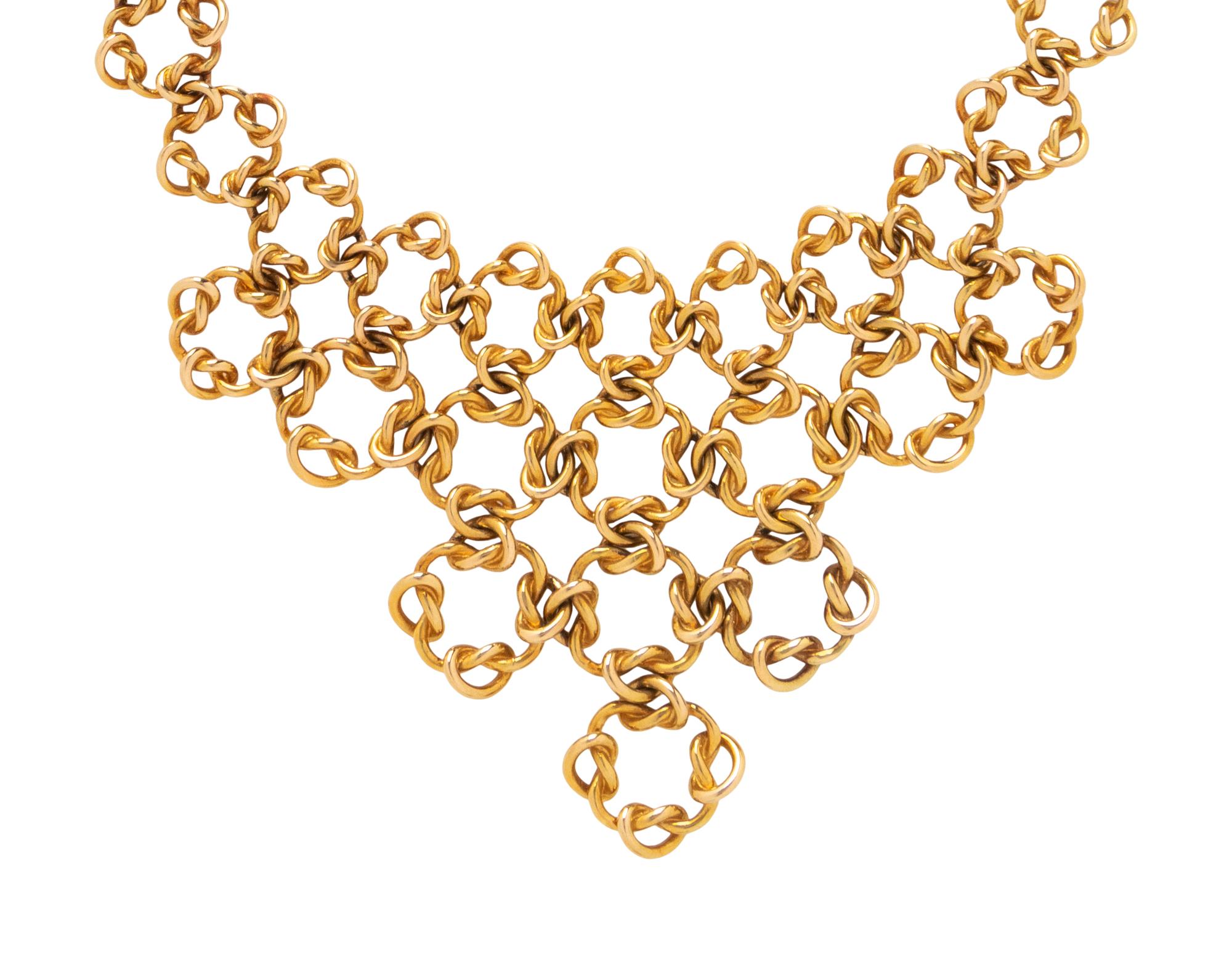 FRENCH, YELLOW GOLD BIB NECKLACE