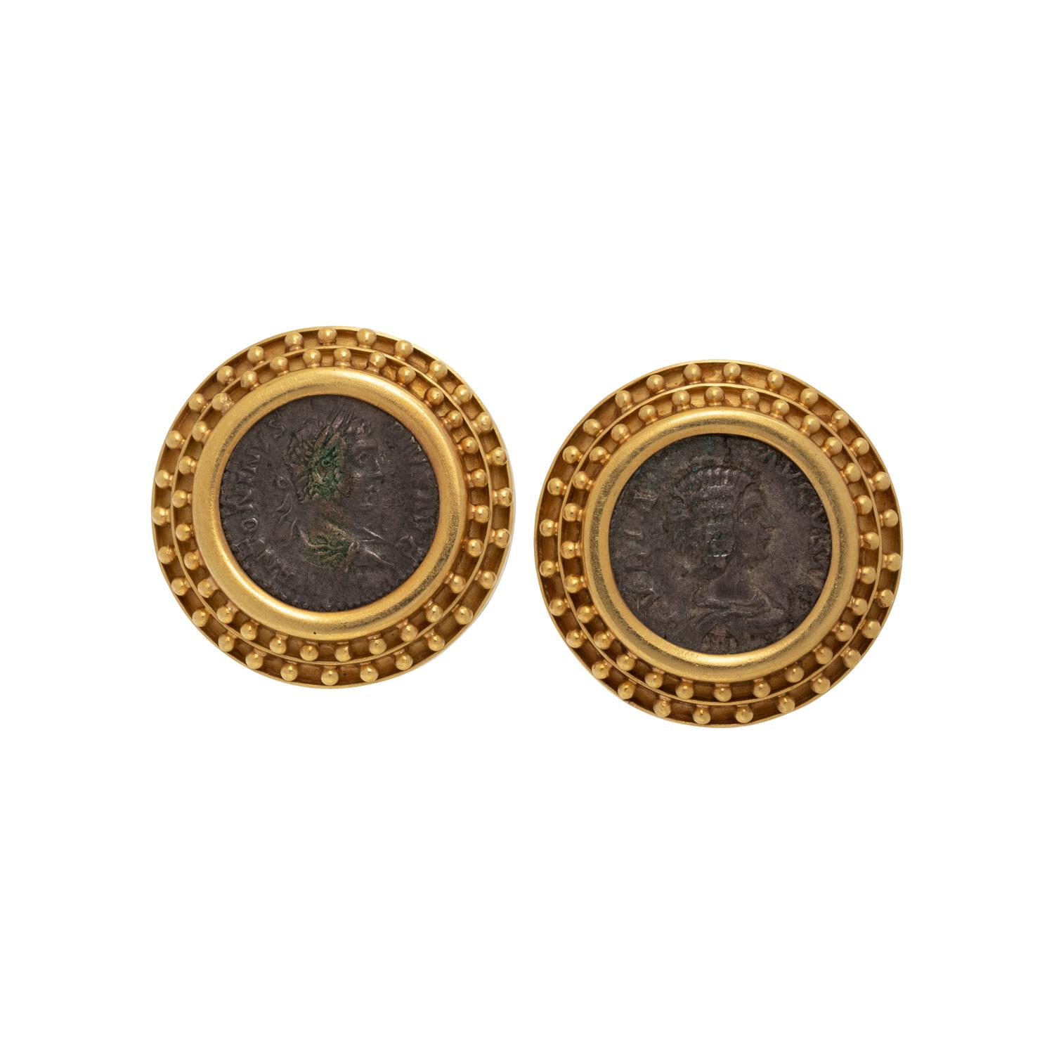 ELIZABETH LOCKE, YELLOW GOLD AND COIN EARCLIPS