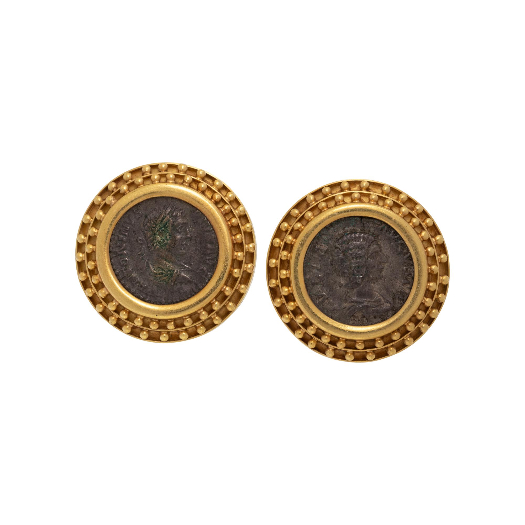 ELIZABETH LOCKE, YELLOW GOLD AND COIN EARCLIPS