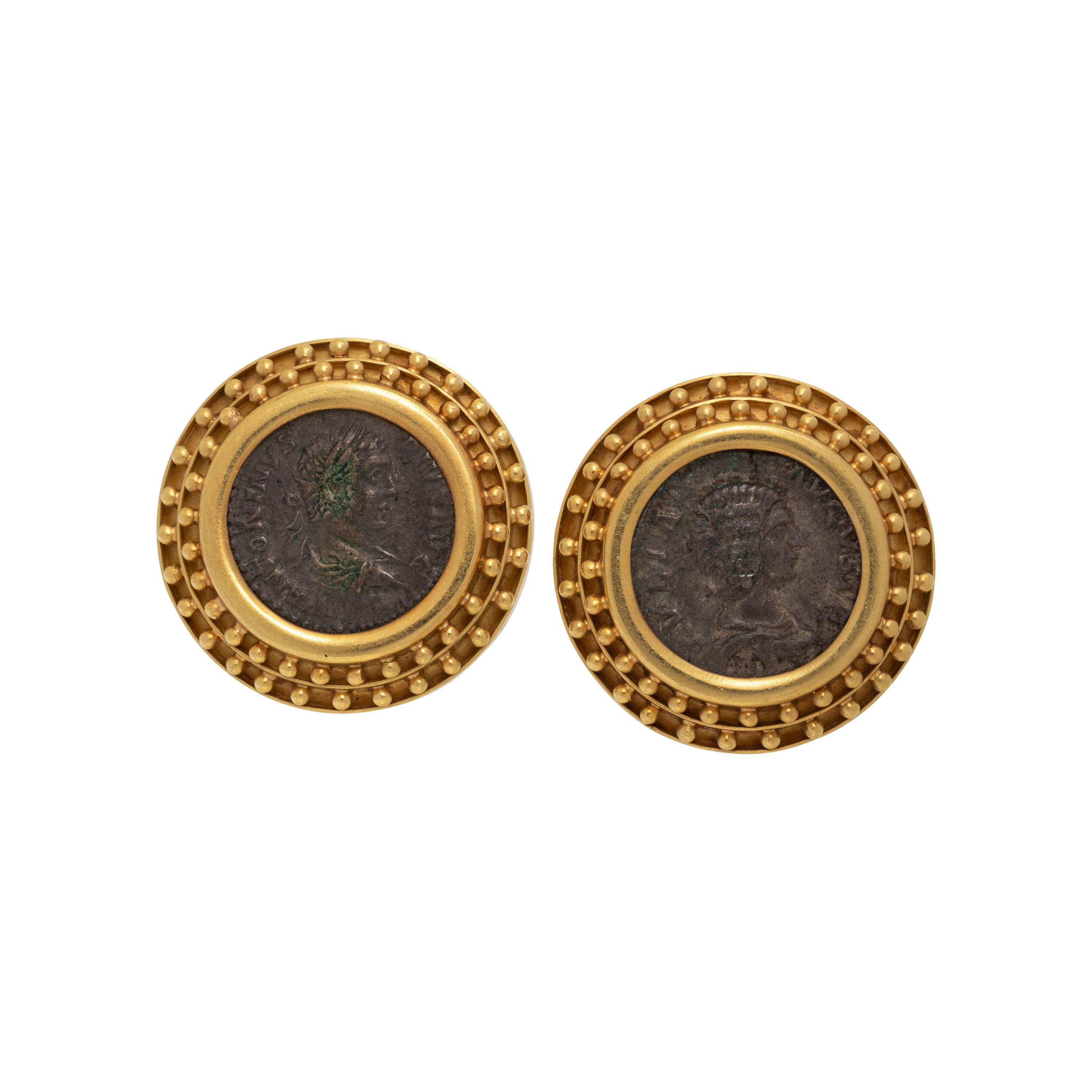 ELIZABETH LOCKE, YELLOW GOLD AND COIN EARCLIPS