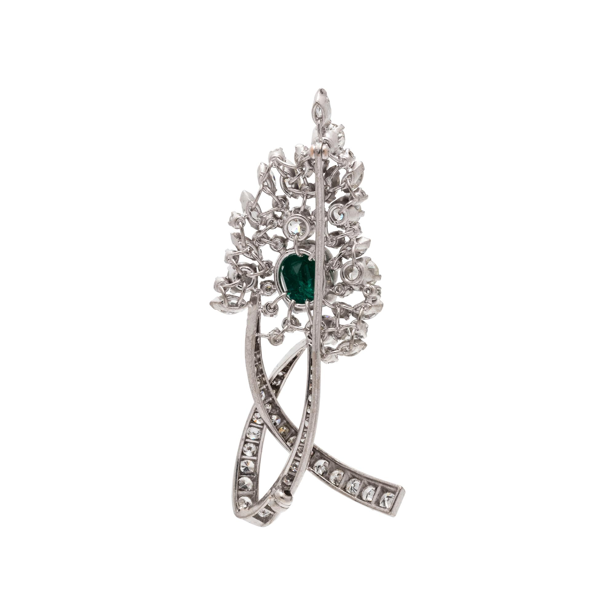 EMERALD AND DIAMOND BROOCH
