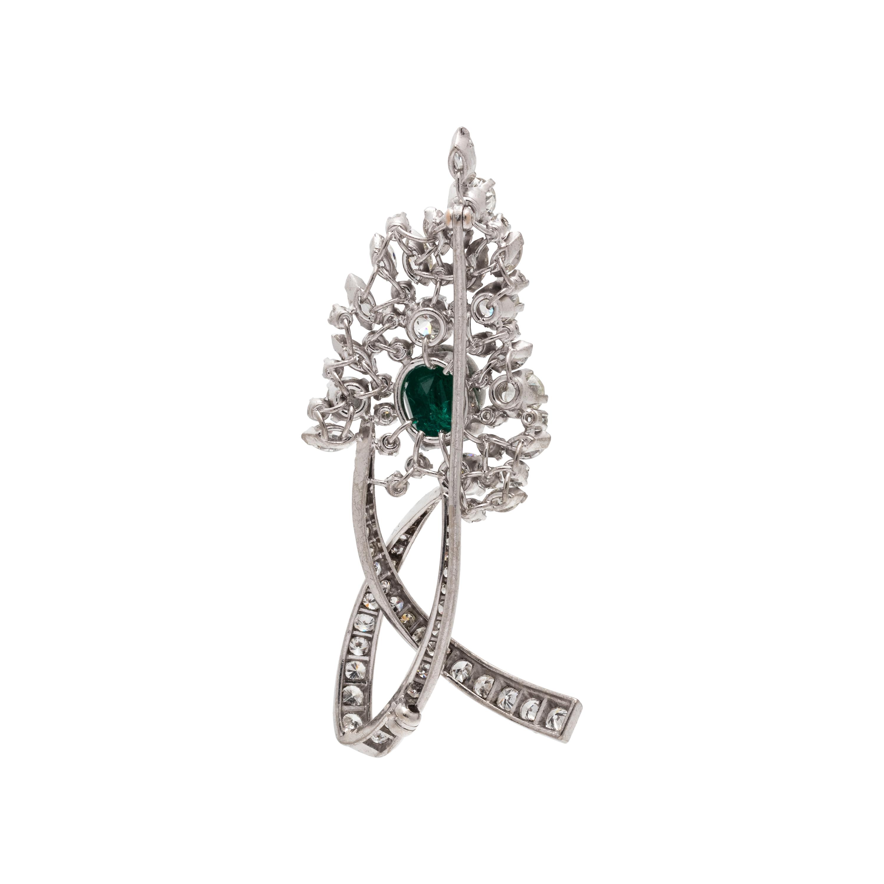 EMERALD AND DIAMOND BROOCH