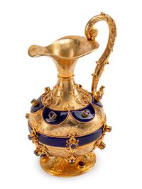 A Continental Amethyst Mounted and Enameled Silver-Gilt Ewer
