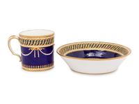 A Sèvres Partially Beau Bleu Jewelled Porcelain Coffee Can and Saucer ( Gobelet 'Litron' et sa Soucoupe, 1ère Grandeur )