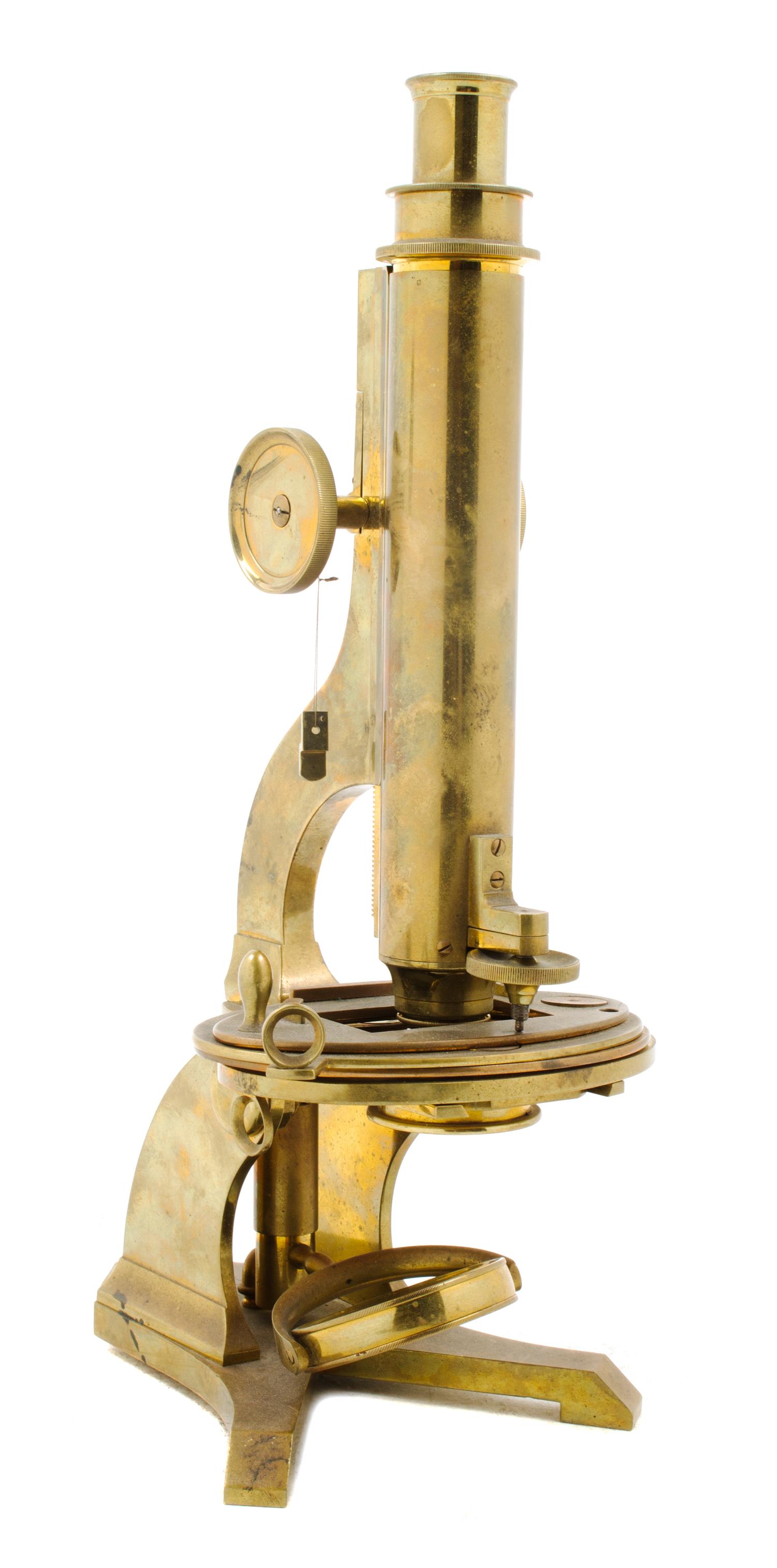 An English Brass Microscope Height 13 1/2 inches. — M. PILLISCHER, LONDON, 19TH CENTURY