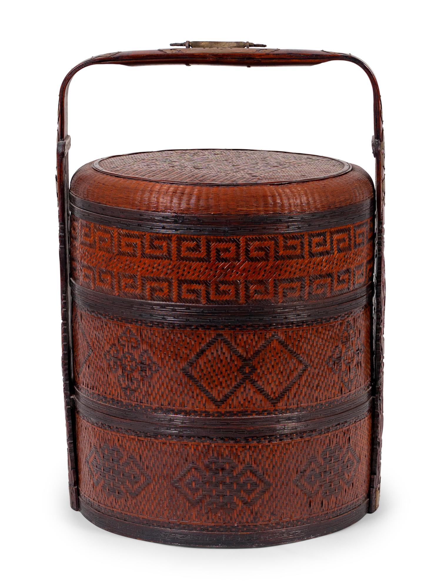 An Asian Style Bamboo Tiered Picnic Basket — MAITLAND SMITH, 20TH CENTURY