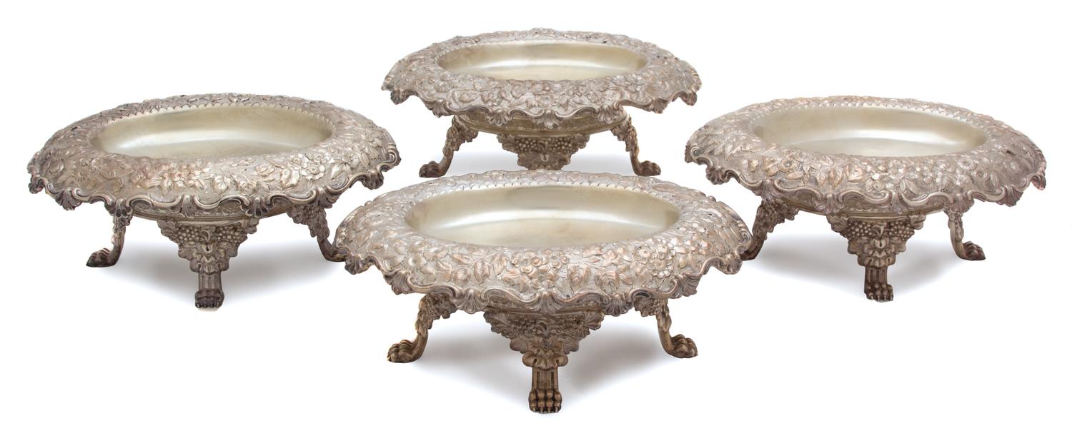 A Group of Four American Silver Oval Tazzas, Tiffany & Co., New York, NY, having repousse borders