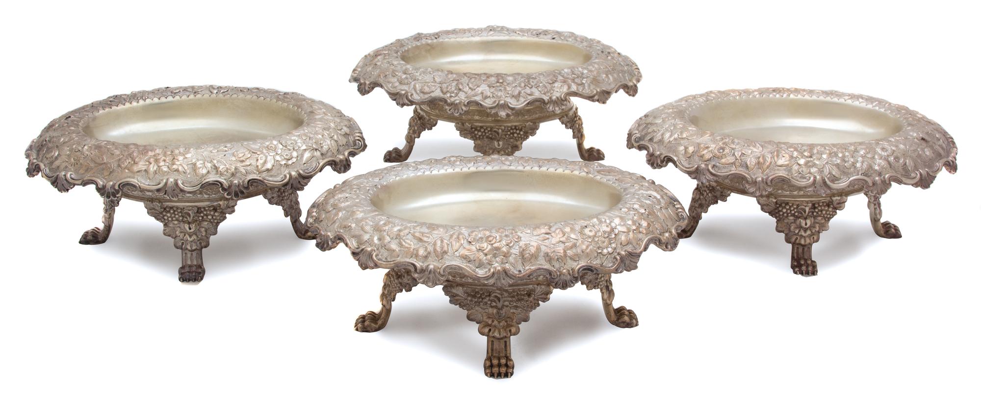 A Group of Four American Silver Oval Tazzas, Tiffany & Co., New York, NY, having repousse borders