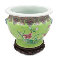 A Chinese Export Apple Green Ground Famille Rose Porcelain Jardiniere