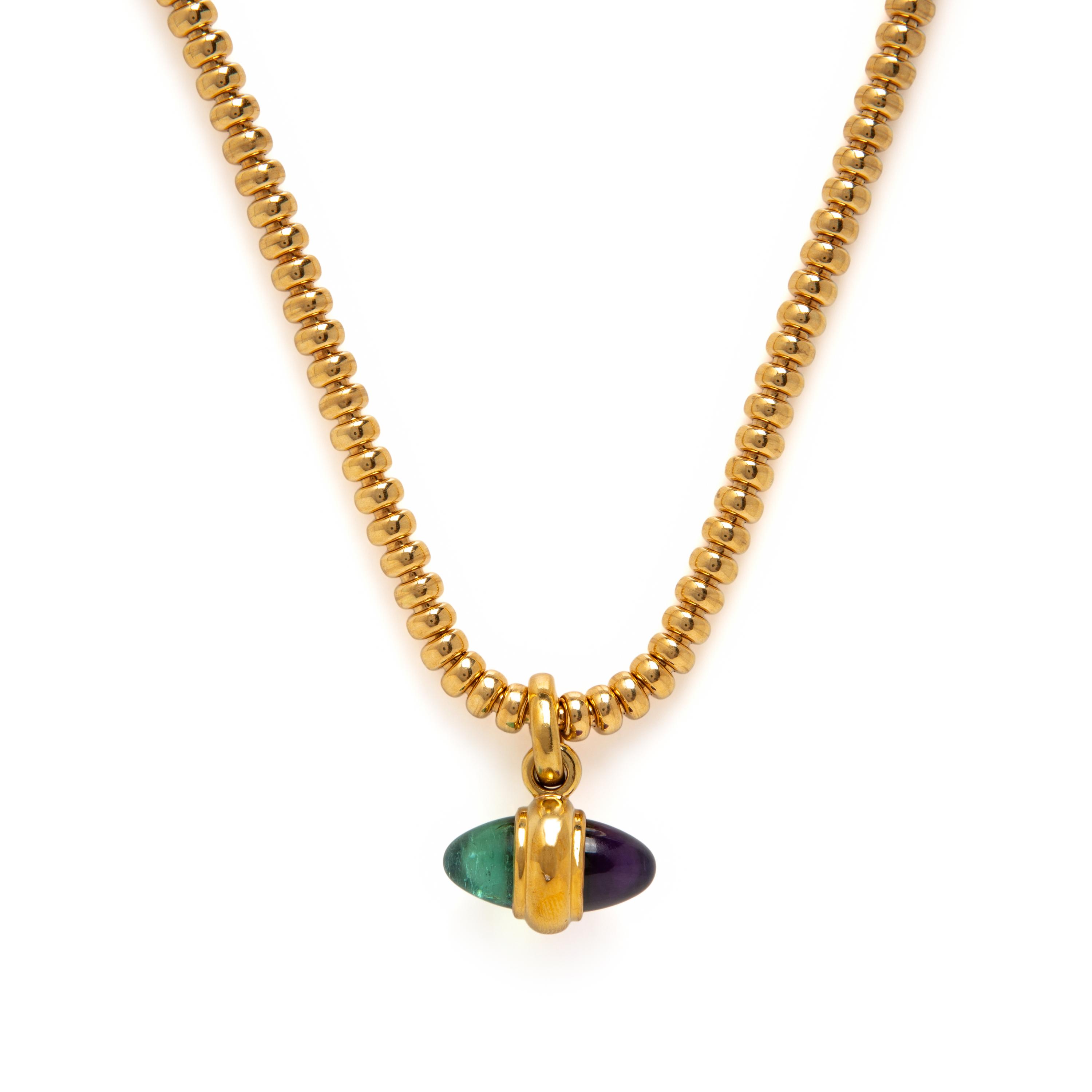 Amethyst, Tourmaline, and Yellow Gold Pendant Necklace