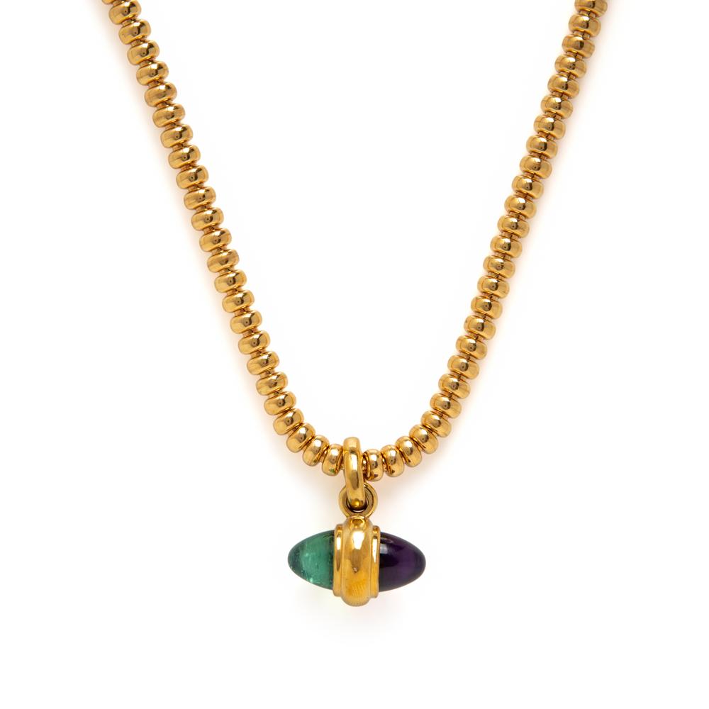 Amethyst, Tourmaline, and Yellow Gold Pendant Necklace
