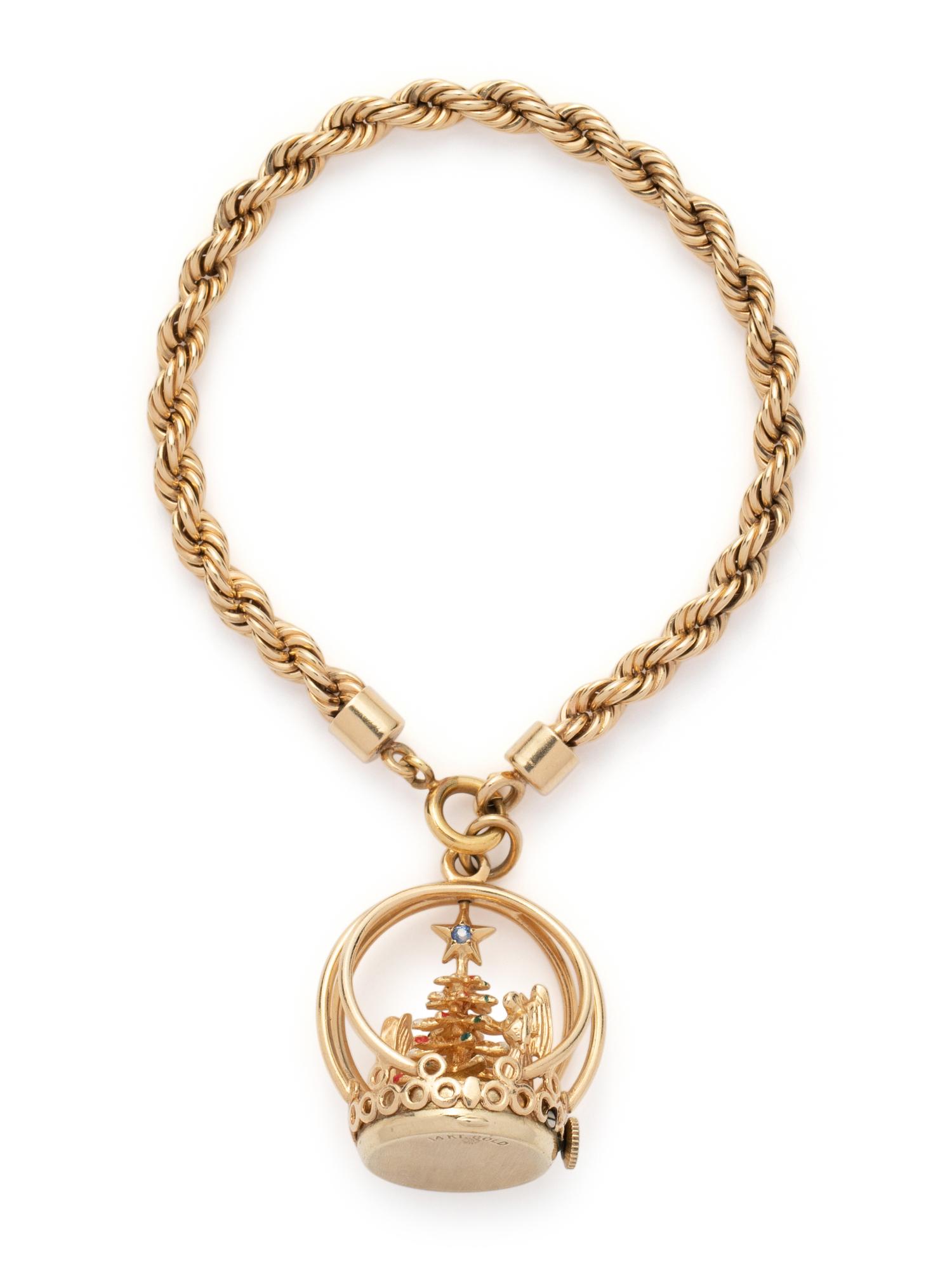 YELLOW GOLD CHRISTMAS TREE CHARM BRACELET