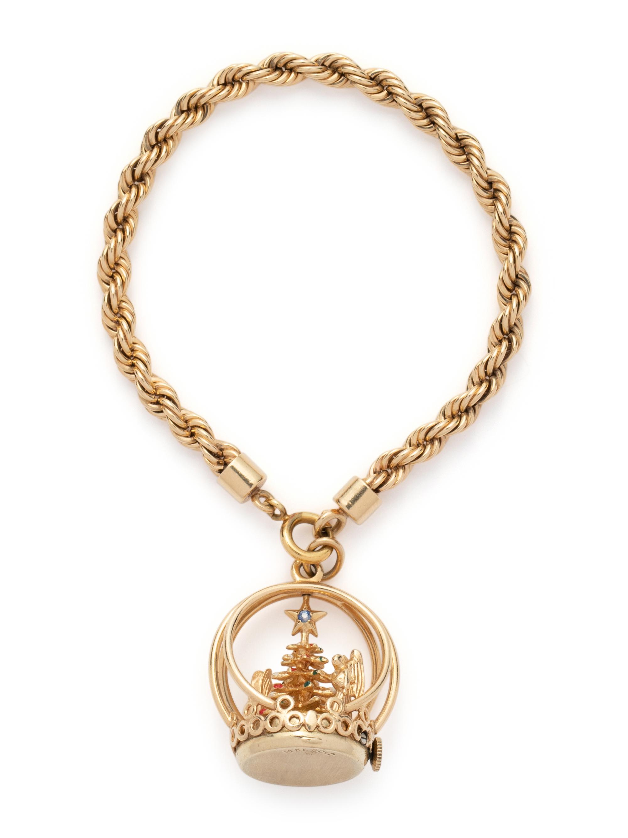 YELLOW GOLD CHRISTMAS TREE CHARM BRACELET