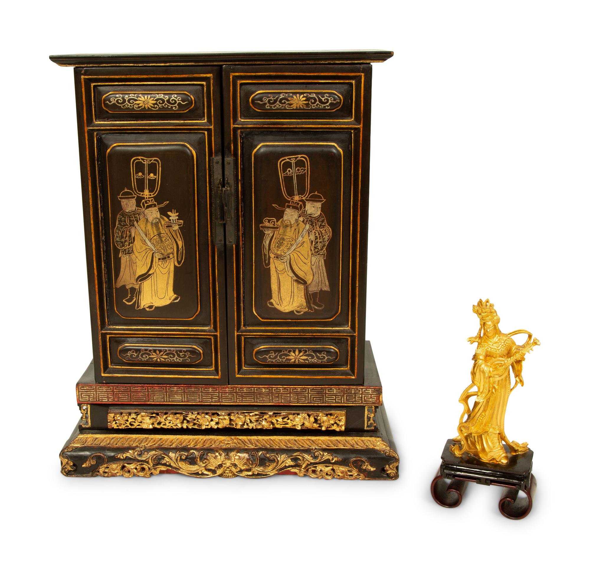 A Chinese Black and Gilt Lacquer Altar Shrine Cabinet — 20TH CENTURY