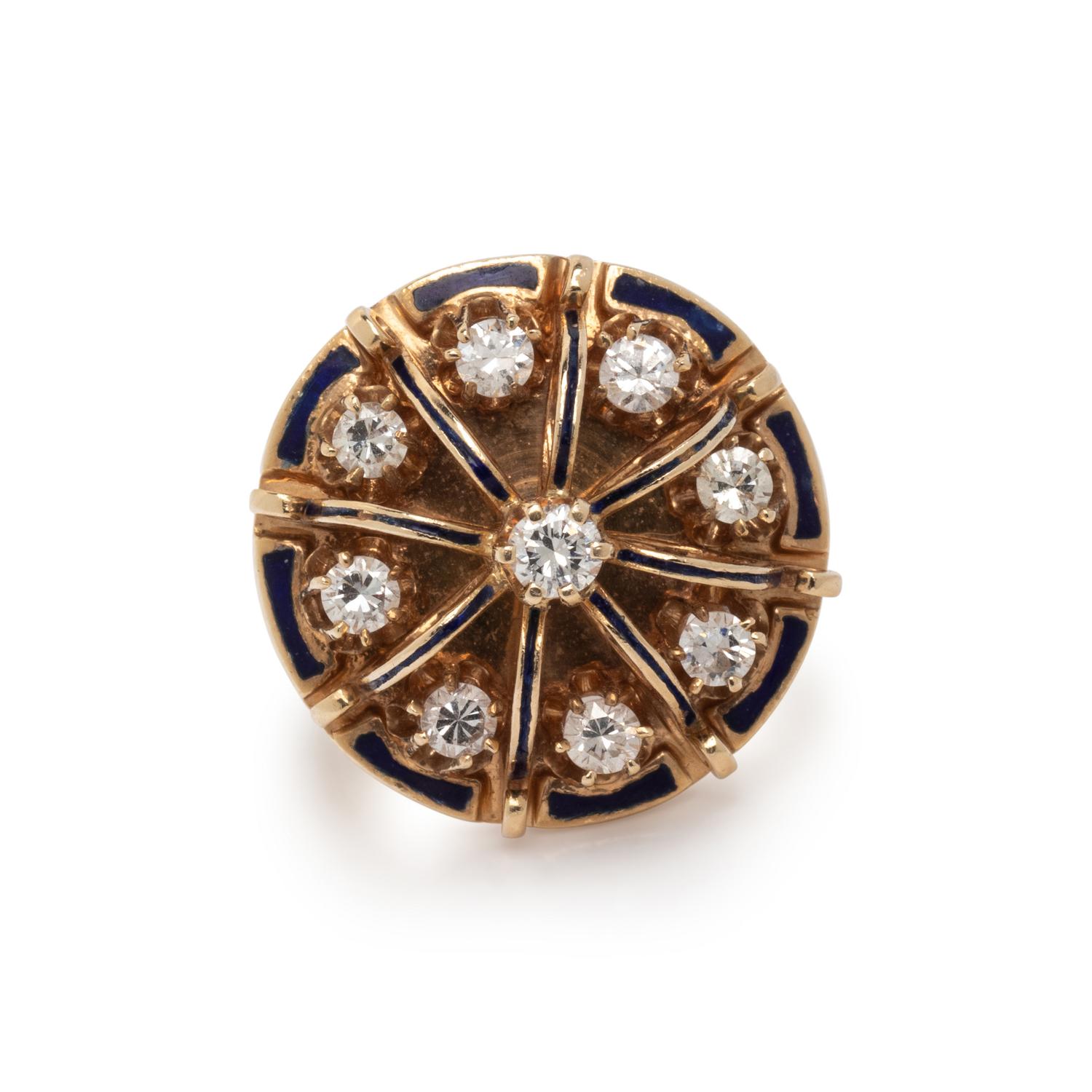 DIAMOND, ENAMEL AND YELLOW GOLD RING